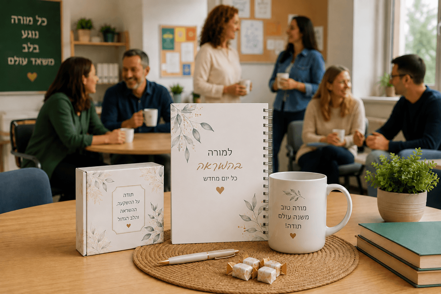מארז מתנה למורה – מחברת, ספל וקופסת מתנה בעיצוב אישי